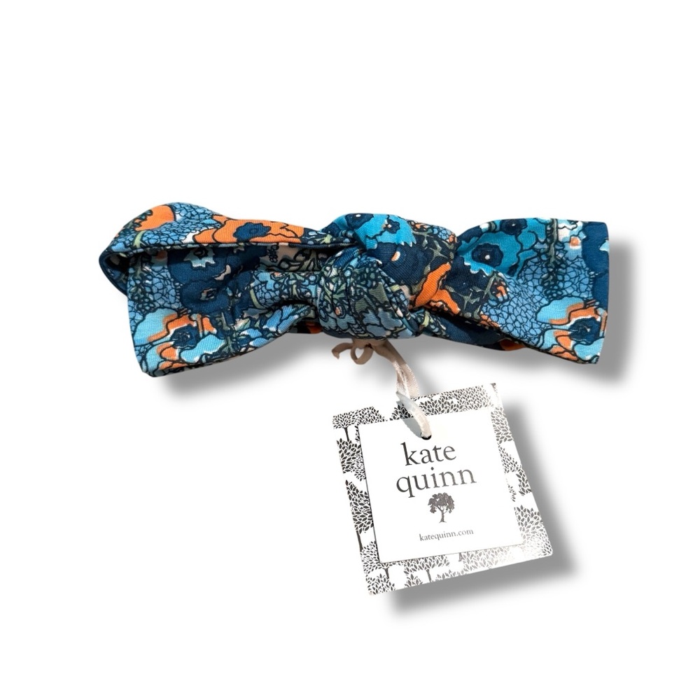 Kate Quinn NWT Blue Orange Floral Bow Baby Headband Infant Girl Accessory